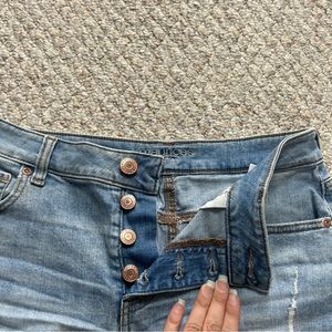 Maurices High Rise Jean Shorts Womens 8 Distressed Button Fly Raw Hem Blue Denim